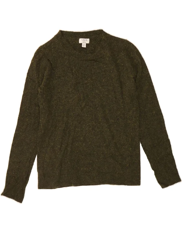 J. CREW Womens Teddie Crew Neck Jumper Sweater UK 8 Small Green Cotton Machine Wash Dry Clean Hand Wash