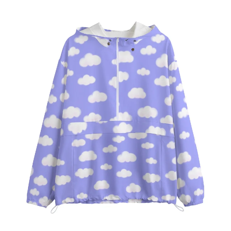 Dreamy Clouds Unisex Half-Zip Anorak Jacket (Periwinkle) Trench Coat Raincoat Waterproof Jacket