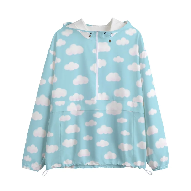 Dreamy Clouds Unisex Half-Zip Anorak Jacket (Sky Blue) Fleece Jacket Down Jacket Parka