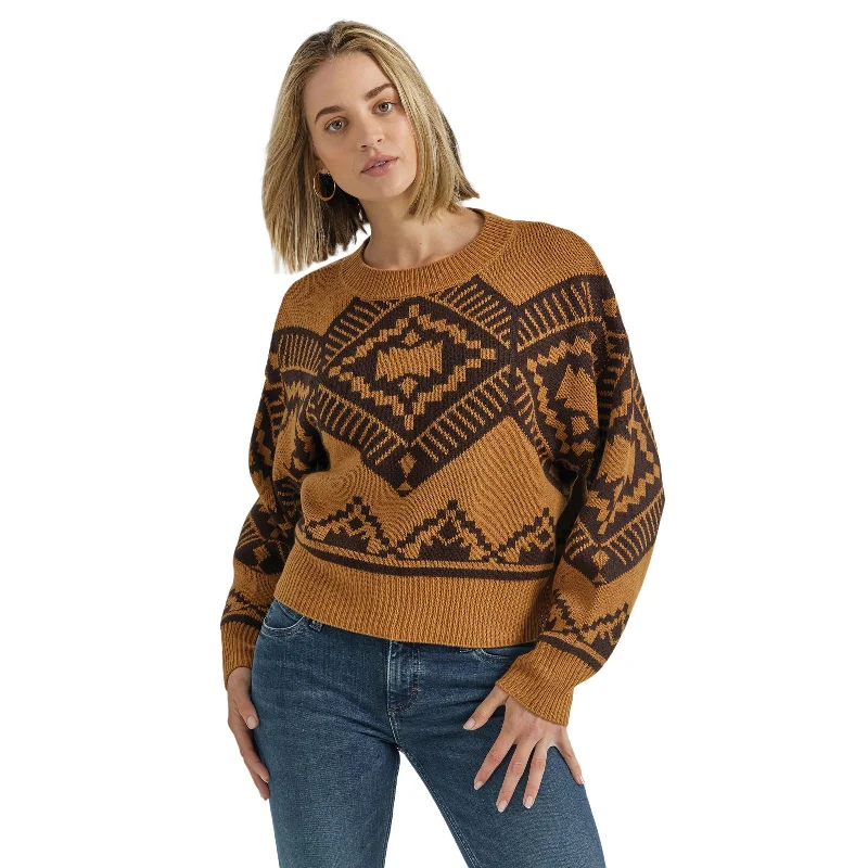 Wrangler Toffee Aztec Women's Sweater Ribbed Striped Patterned