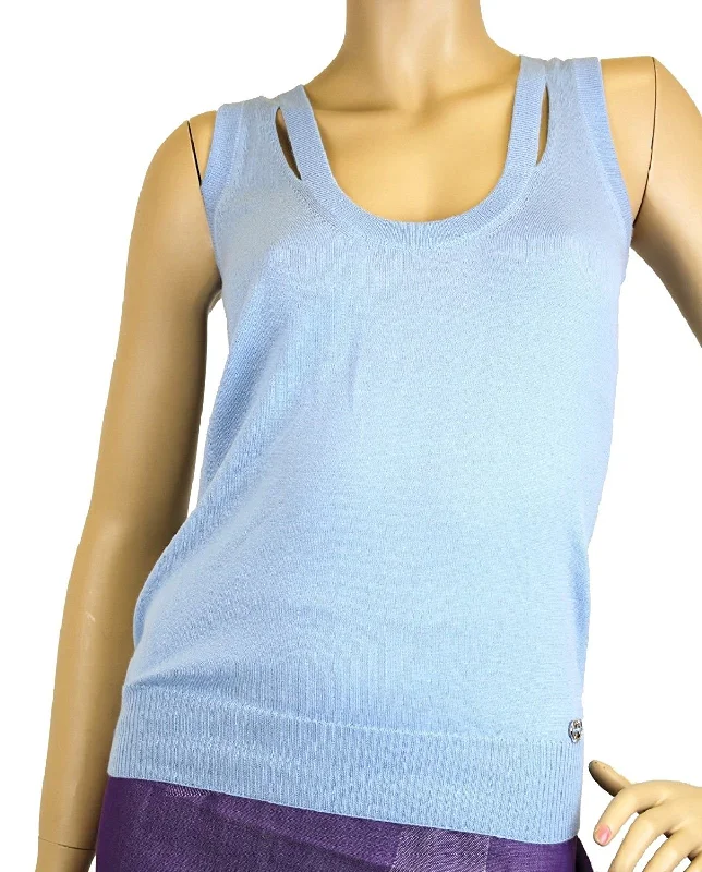 Gucci Women's Light Blue Cashmere Sweater Logo Tank Top Soft Cozy Warm