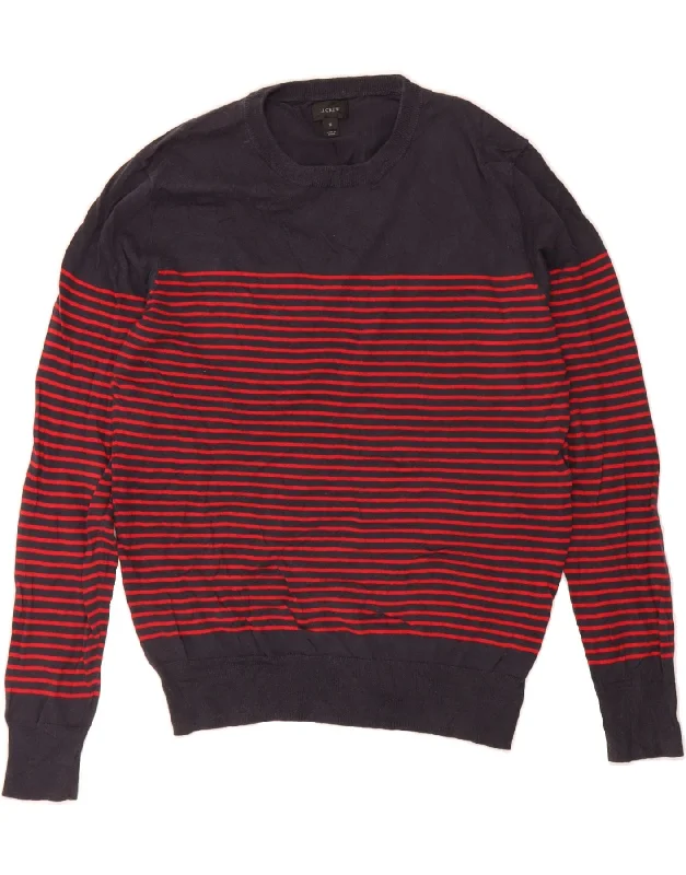 J. CREW Womens Crew Neck Jumper Sweater UK 10 Small Red Striped Cotton Real Fur Shearling Chenille