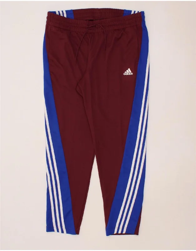 ADIDAS Womens Tracksuit Trousers UK 16/18 Large  Burgundy Colourblock Trousers Designer Luxury