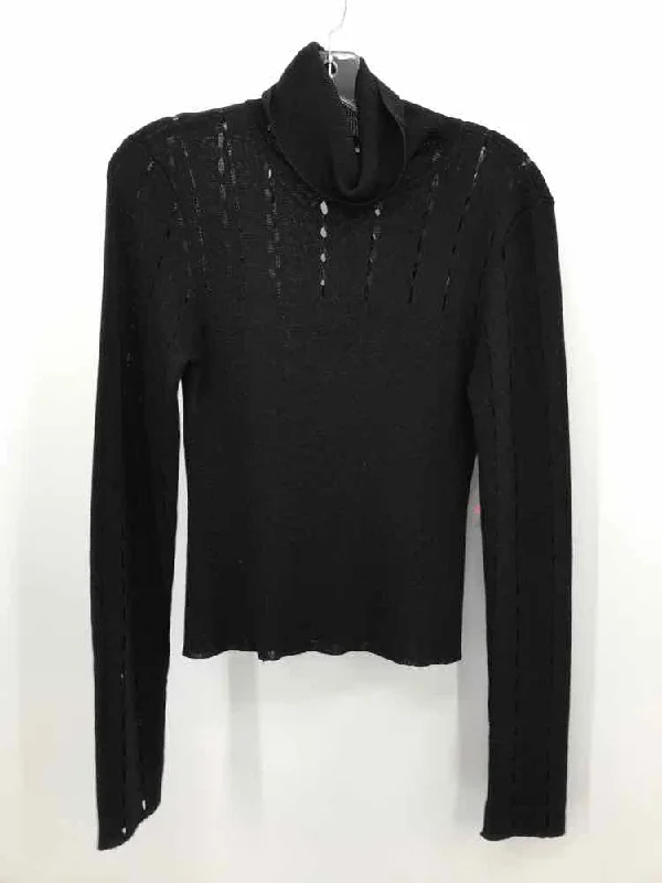 Pre-Owned Alice + Olivia Black Size Large Turtleneck Sweater Satin Blend Silk Blend Wool Blend