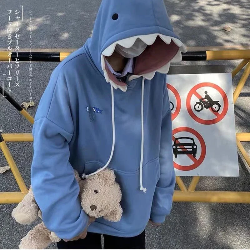 Advbridge Funny Shark Patchwork Hoodies Autumn Kawaii Women's Sweatshirt Oversized Casual Long Sleeve Pullover cotton Couple y2k clothes Zipper Front Cardigan