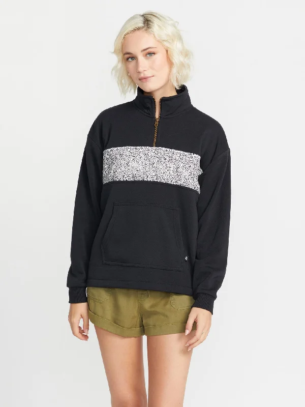 Stone Stacked Mock Neck Pullover Sweatshirt - Black Out Box Sleeve Comfort