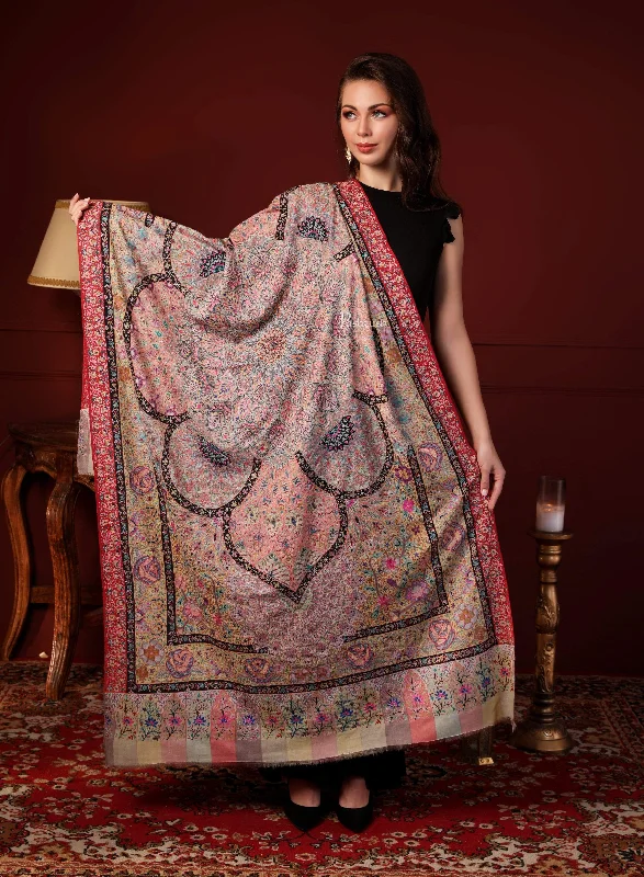 Pashtush Womens Pure Pashmina Handmade Kalamkari Shawl, Multicoloured Warm Cashmere Shawl Scarf