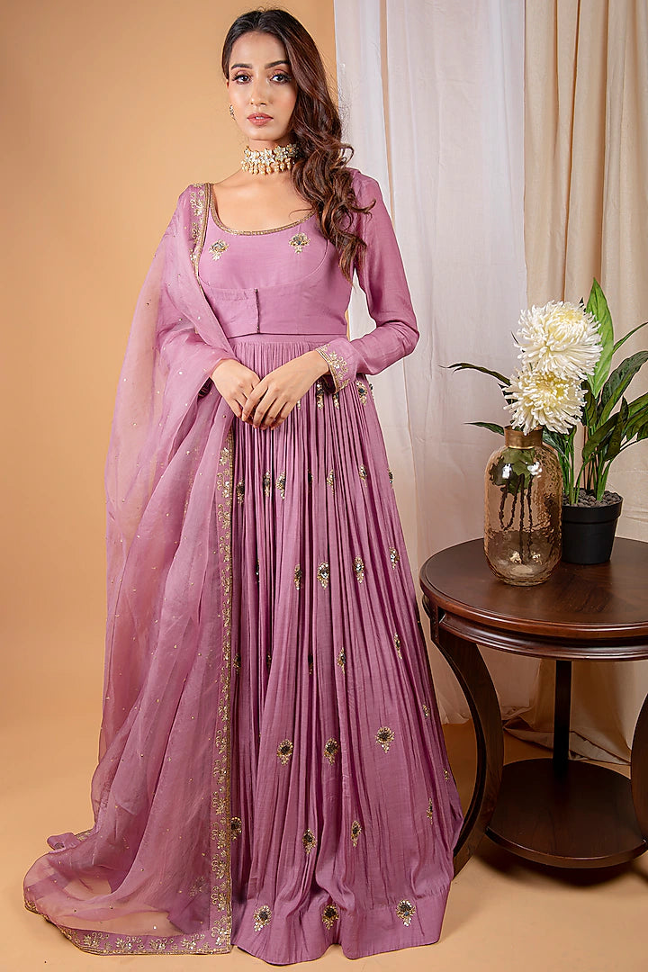 Pale Purple Jacket Anarkali Set Chenille Jacket Brocade Jacket Lace Jacket