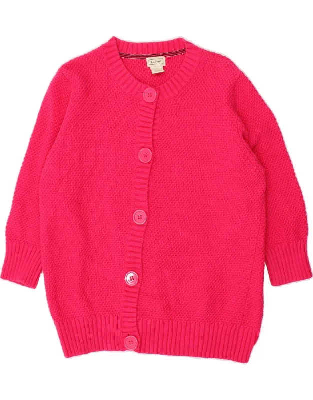 L.L.BEAN Womens Cardigan Sweater UK 16 Large Pink Cotton High Neck Crew Neck V-Neck