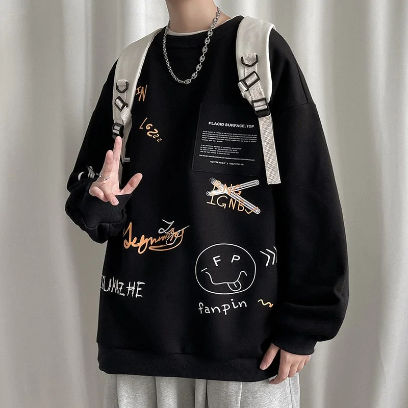 Advbridge Autumn Graffiti Oversize Men Sweatshirt 5XL Harajuku Fashion Male Pullovers Women's Casual O-neck Clothing Mock Neck Pullover