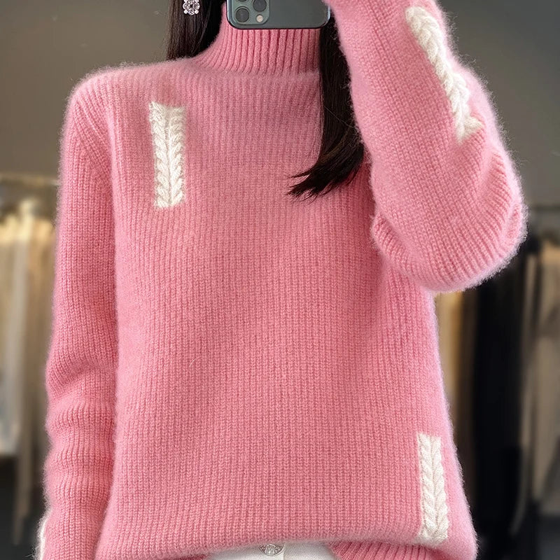 100% Merino Wool High Neck Sweater for Women Stretchy Elastic Breathable