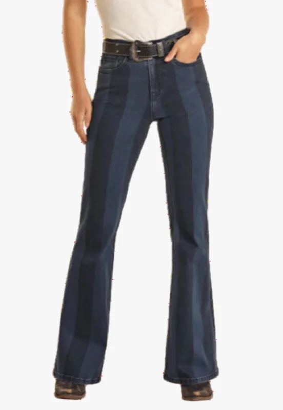 Rock & Roll Womens WD Stripe High Rise Trouser Jean Trousers Essential Wardrobe