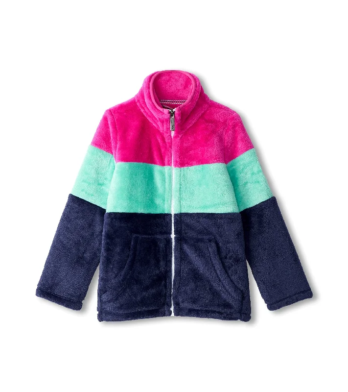 Color Block Stripes Fuzzy Fleece Zip-Up Jacket Knit Jacket Woven Jacket Fleece Jacket