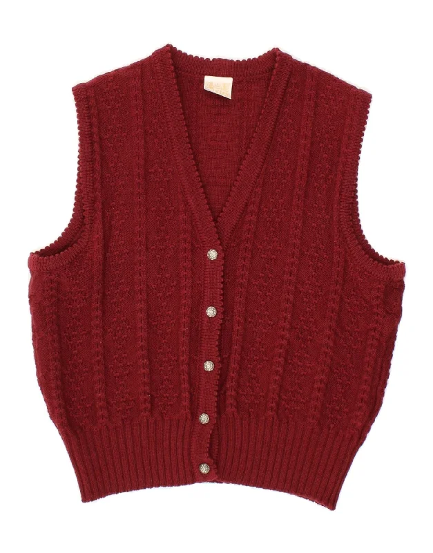 VINTAGE Womens Sleeveless Cardigan Sweater IT 46 Large Red Wool Lace Blend Ribbed Blend Corduroy Blend