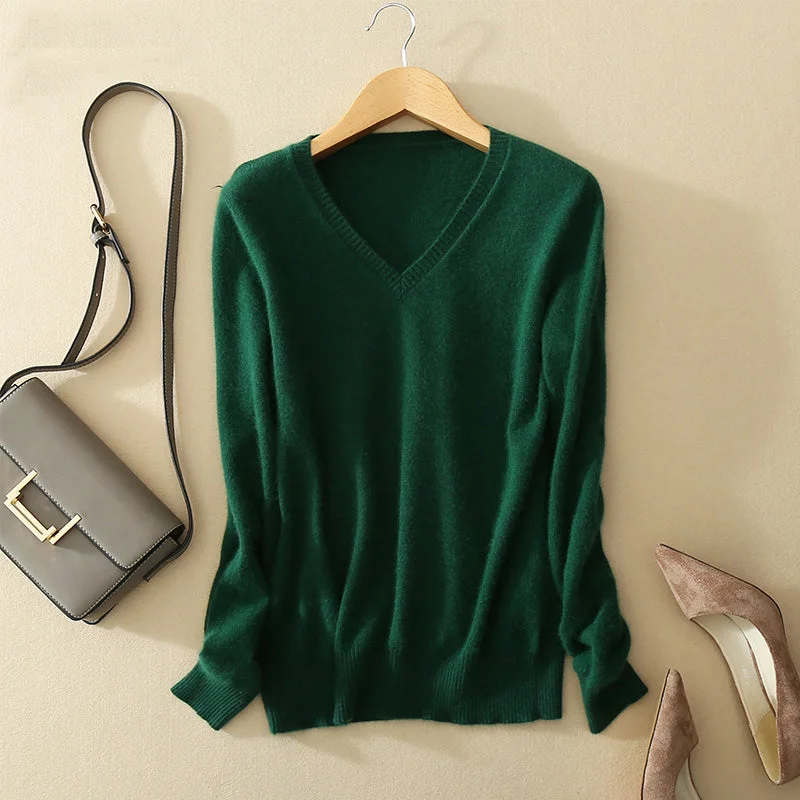 WILUXE  Sweater V-Neck  Autumn Cashmere Wool Knit Sexy Mesh Fabric Canvas Fabric Denim Fabric