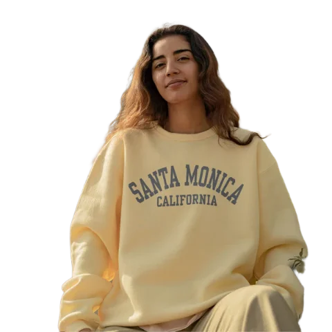 Santa Monica California Butter Crewneck Sweater Chenille Brocade Lace