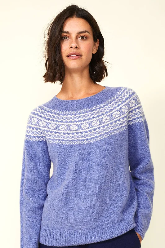 Fairisle Crewneck Sweater | Cornflower Blue/Cream Collared Crew Neck Turtle Neck