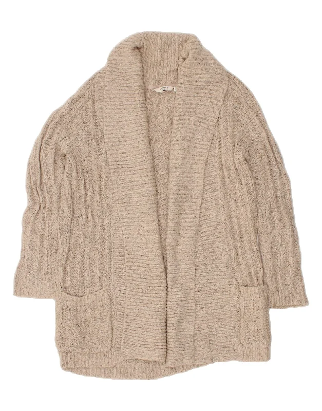 FAT FACE Womens Longline Open Cardigan Sweater UK 10 Small  Beige Acrylic Beaded Sweater Sequined Faux Fur