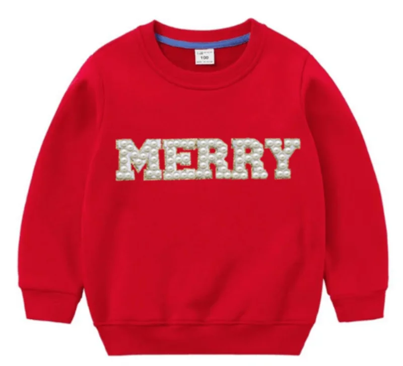 Women's Merry Pearl Sweatshirt- Red Hoodie with Lining Warm Insulated