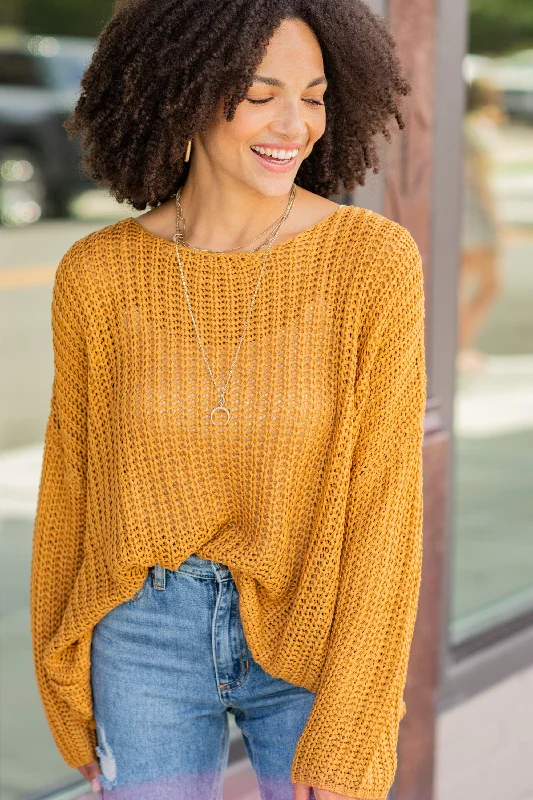 Here For It Butter Scotch Yellow Loose Knit Sweater Modern Contemporary Chic