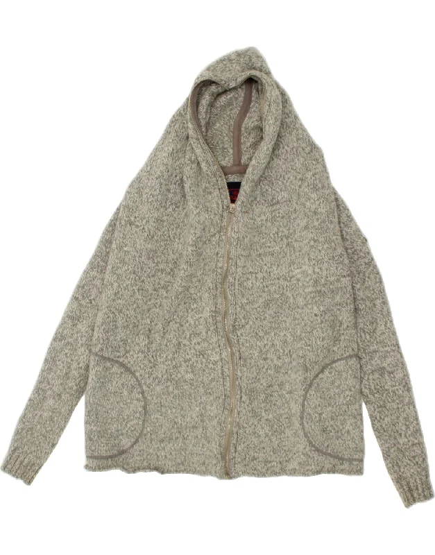 SUPERDRY Womens Hooded Cardigan Sweater UK 10 Small Grey Alpaca Wool Cashmere Blend Cotton Blend Poly Blend