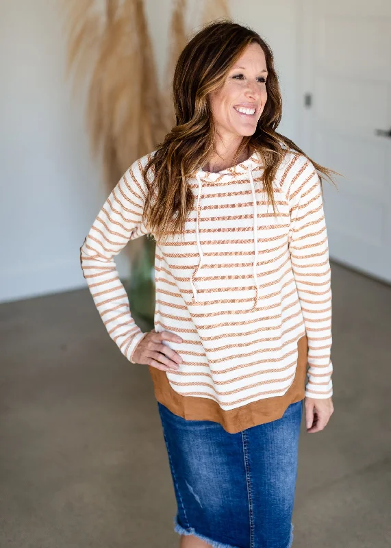 Toffee Striped Drawstring Hoodie - FINAL SALE Hoodie with Stripes Bold Sporty