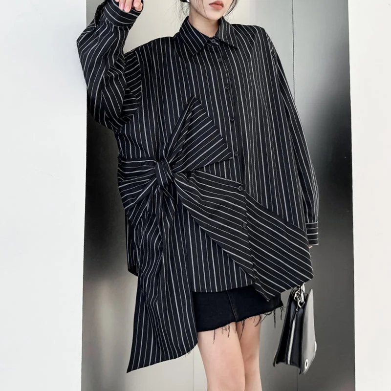 Striped Casual Pullover Top Sheath Sleeve Elegant