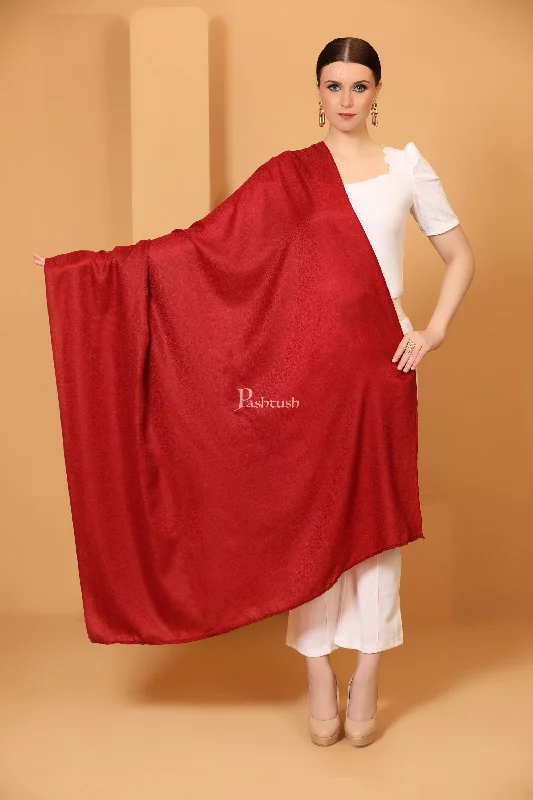 Pashtush Womens Fine Wool Shawl, Self Paisley Weave, Extra Soft, Warm and Light Weight, Maroon Comfortable Silk Shawl