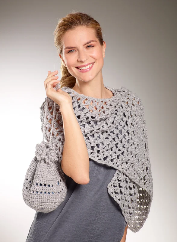 Shimmer Mesh Shawl And Bag (Crochet) Soft Cotton Shawl Poncho
