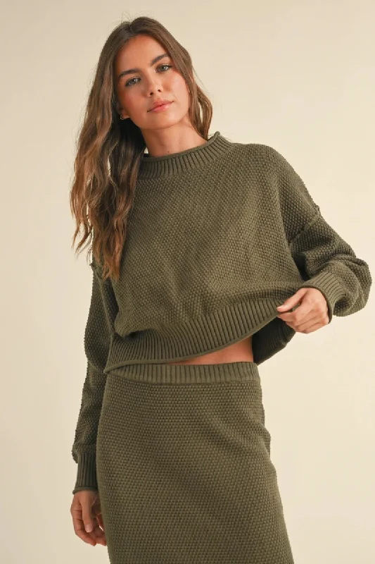 Mara Waffle Knit Sweater Turtle Neck Boat Neck Asymmetrical Neck