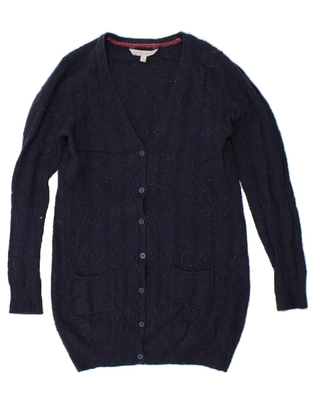 CREW CLOTHING Womens Cardigan Sweater UK 16 Large Navy Blue Flecked Zippered Front Buttoned Front Snap Front