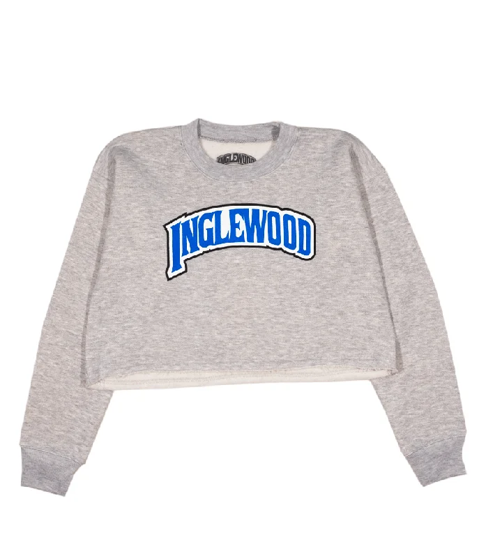 Inglewood Crop Sweater Grey & Blue Hooded Sweater Collared Sweater Shawl Collar