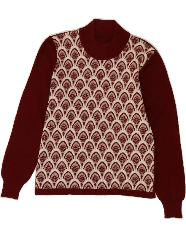 VINTAGE Womens Turtle Neck Jumper Sweater UK 14 Medium Maroon Glossy Satin Silk