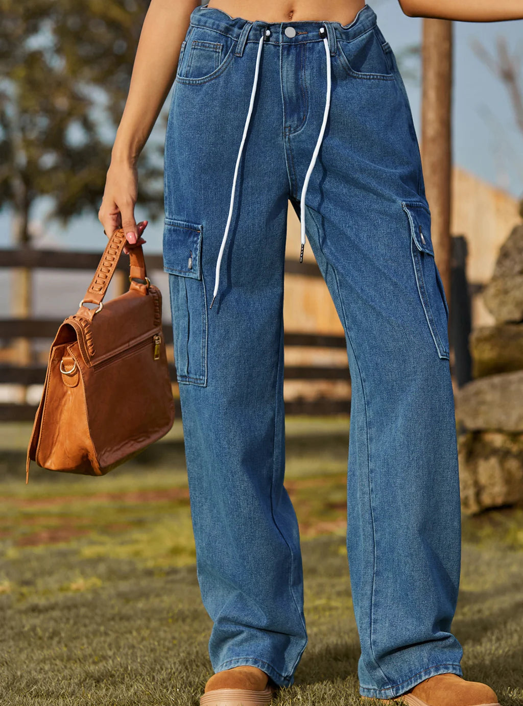 TROUSERS ADJUSTABLE DRAWSTRING PANTS JEANS Trousers Office Stylish