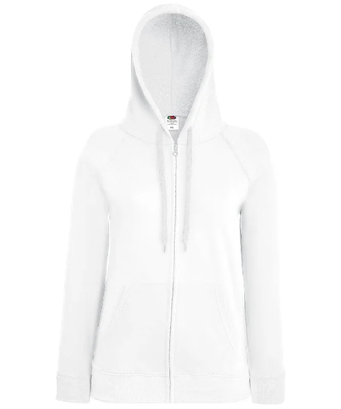 White - Women's lightweight hooded sweatshirt jacket Hoodie with Tied Waist Feminine Flattering