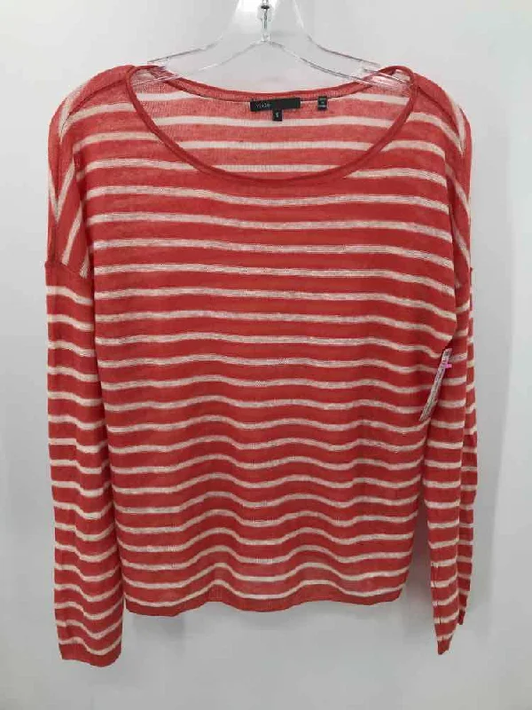 Pre-Owned Vince Orange Size Small Stripe Sweater Real Fur Shearling Chenille