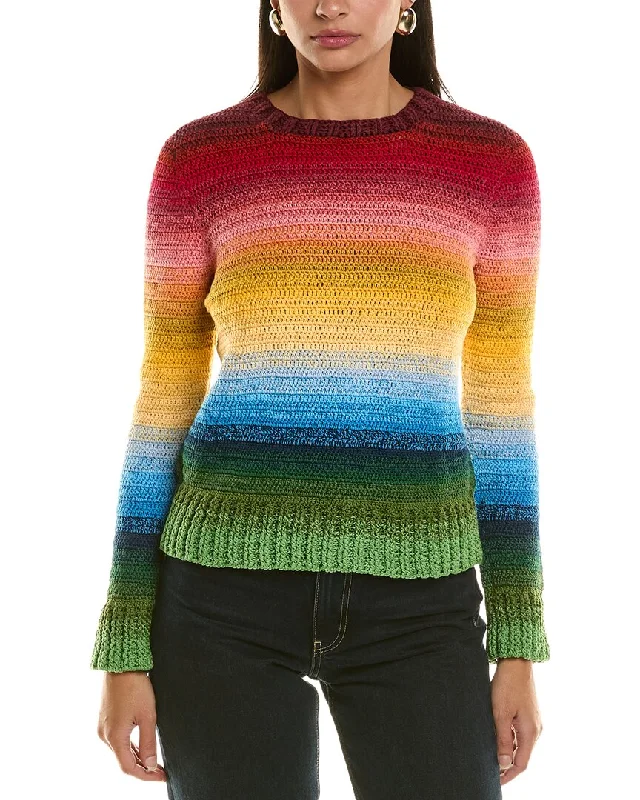 Oscar De La Renta Rainbow Ombre Sweater Ribbed Striped Patterned