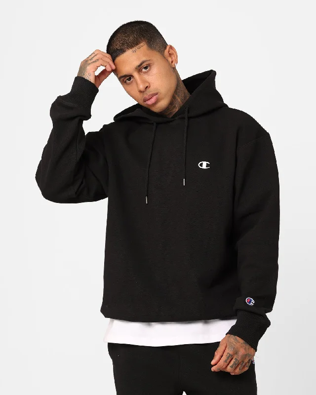 Champion Rochester Base Hoodie Black Hoodie with Applique Textured Unique