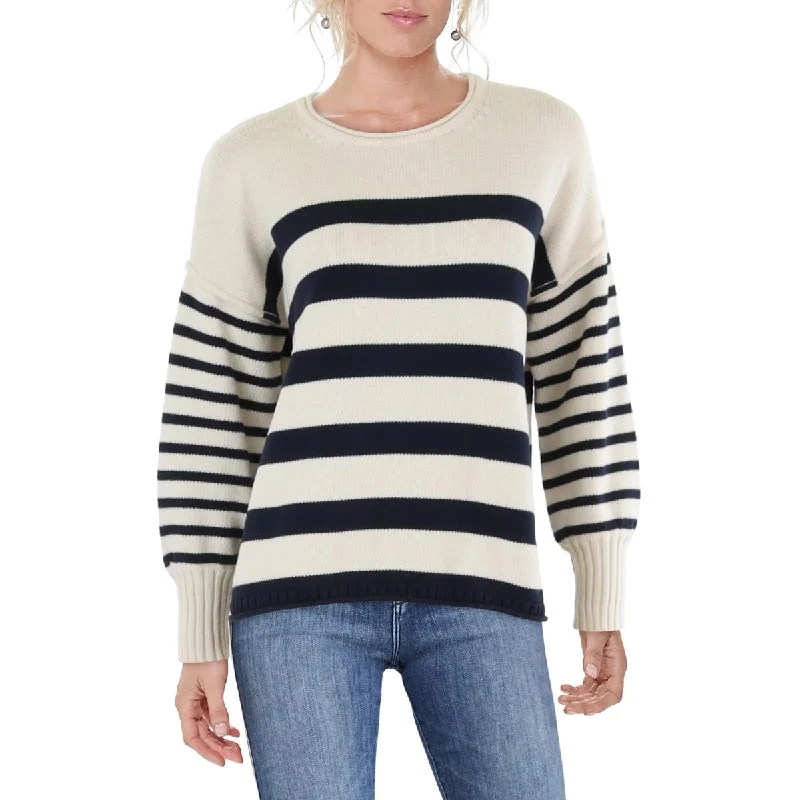 Womens Cotton Striped Pullover Sweater High Neck Pullover