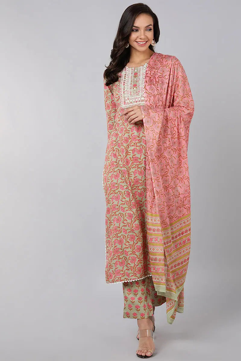 Ahika Pure Cotton Printed Kurta Trousers With-VKSKD1378_S Trousers versatile all-occasion