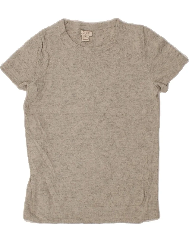 J. CREW Womens Short Sleeve Crew Neck Jumper Sweater UK 6 XS Grey Flecked Spandex Rayon Corduroy