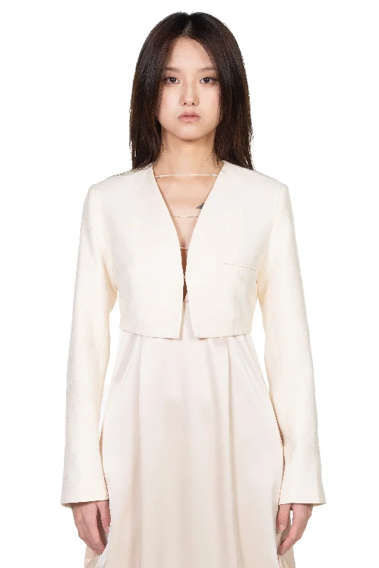 Ivory Beading Crop Jacket One-Shoulder Jacket Off-the-Shoulder Jacket Asymmetrical Jacket