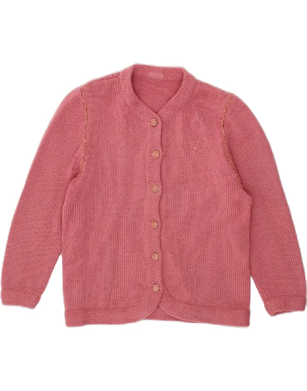 VINTAGE Womens Cardigan Sweater UK 12 Medium Pink Turtle Neck Boat Neck Asymmetrical Neck