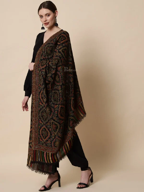 Pashtush Womens Extra Fine Ethnic Shawl, Pure Wool, Woolmark Certificate, Multicolour Trendy Embroidered Shawl Wrap
