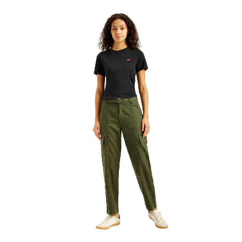 Women's Mid Rise Olive Regular Fit Cargo Trousers Trousers Lace Delicate