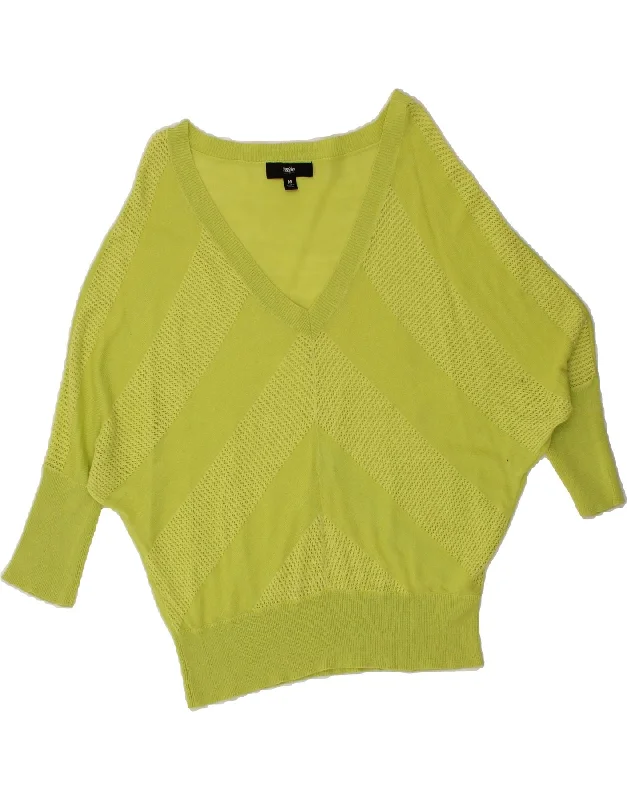 MOSSIMO Womens Oversized V-Neck Jumper Sweater UK 14 Medium Green Striped Bright Pastel Dark