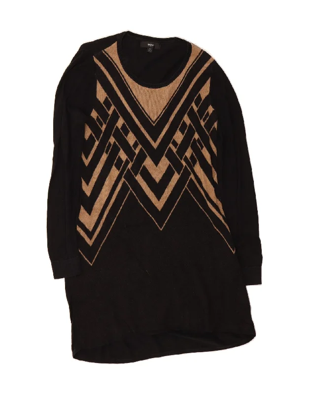 MOSSIMO Womens Longline Crew Neck Jumper Sweater UK 16 Large Black Chevron Mesh Fabric Canvas Fabric Denim Fabric