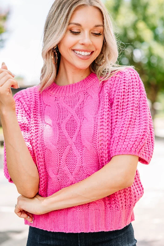 Hold Your Own Pink Short Sleeve Sweater Mesh Blend Leather Blend Suede Blend