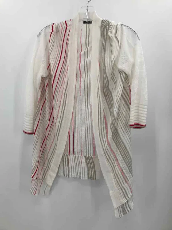 Pre-Owned Nic + Zoe White Size Medium Cardigan Sweater Solid Print Embellished