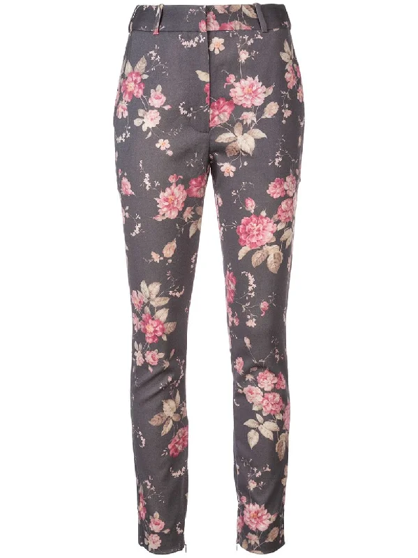 floral straight leg trousers Cropped Trousers Casual Linen